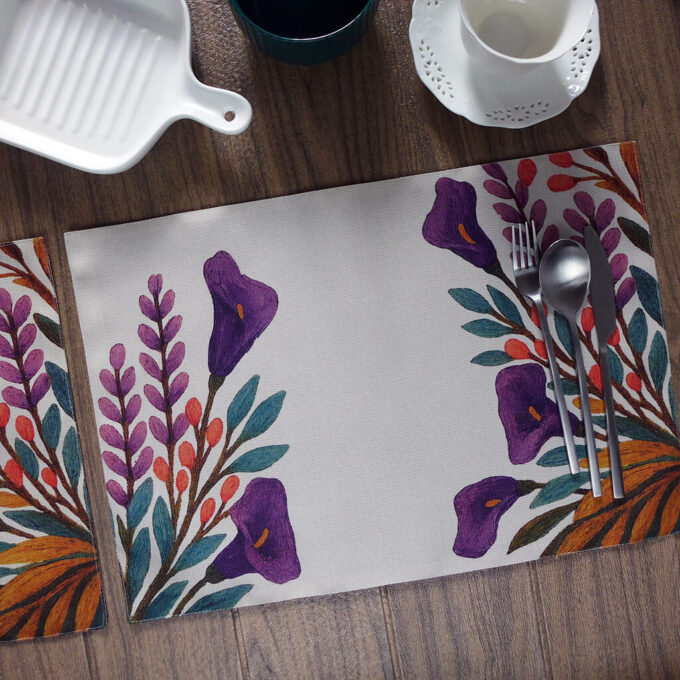 Purple Lilies Printed Fabric Placemats