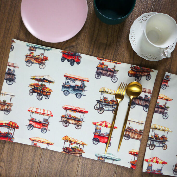 Food Carts Printed Fabric Placemats