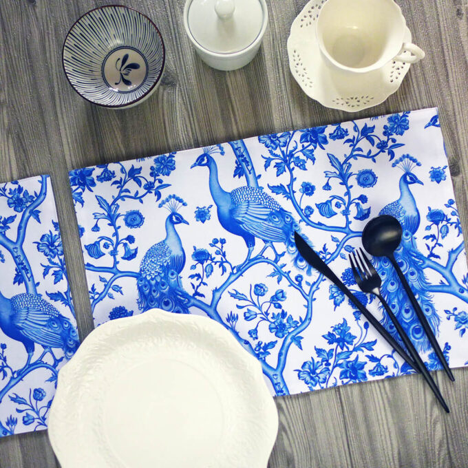 Peacock Chinoiserie Printed Fabric Placemats