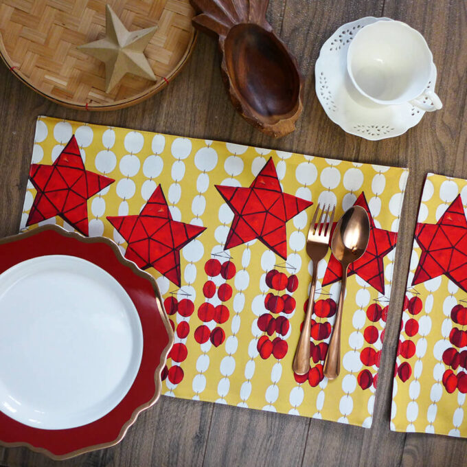 Pula at Dilaw Printed Fabric Placemats